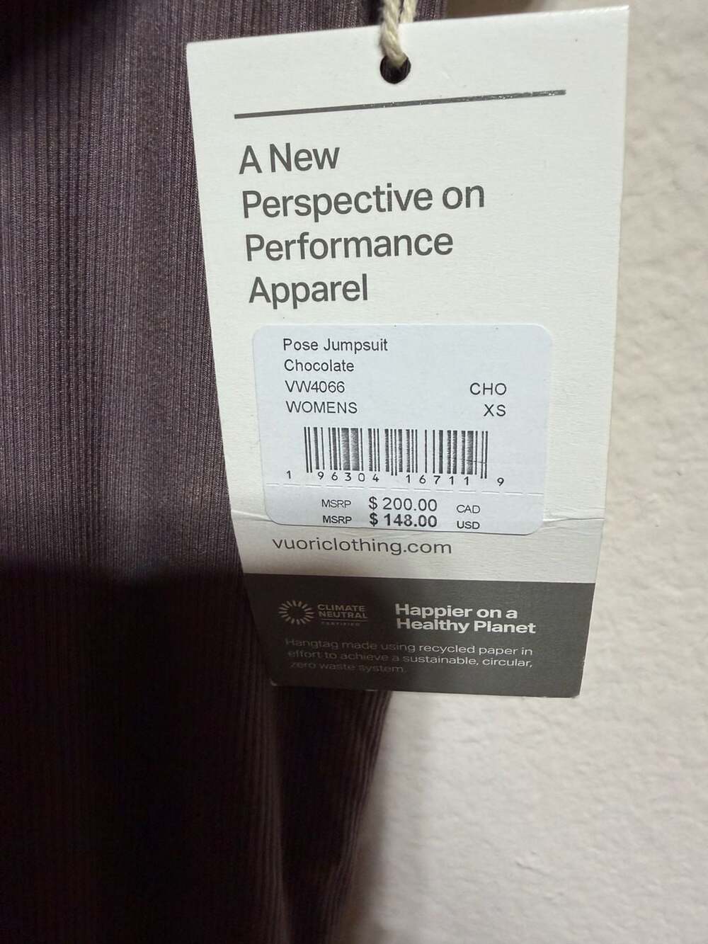 Vuori Womens Pose Henley Jumpsuit in Chocolate, Size XS - Picture 2 of 4